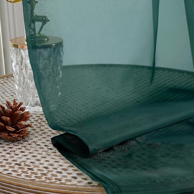 Hunter Green Sheer Curtains 72 Inches Long 2 Panels Set, Light Filtering Sheer - Image 4