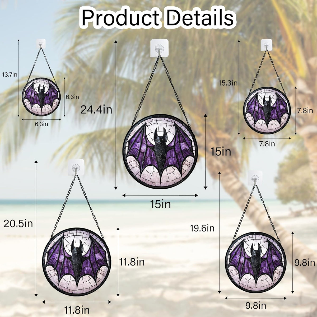 Stained Glass Window Hanging - Halloween Black Bat Purple Wings Monster Suncatcher for Doors Garden Home Spooky Sun Catchers Gothic Decor Horror Gift for Women Men Friend Boy Girl 7.8 in