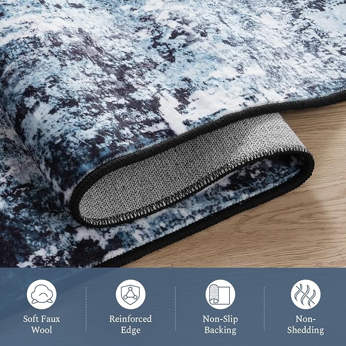 Rugflix 6x8 Area Rugs for Living Room, Washable Navy Blue Dark Large Rug | - Image 7