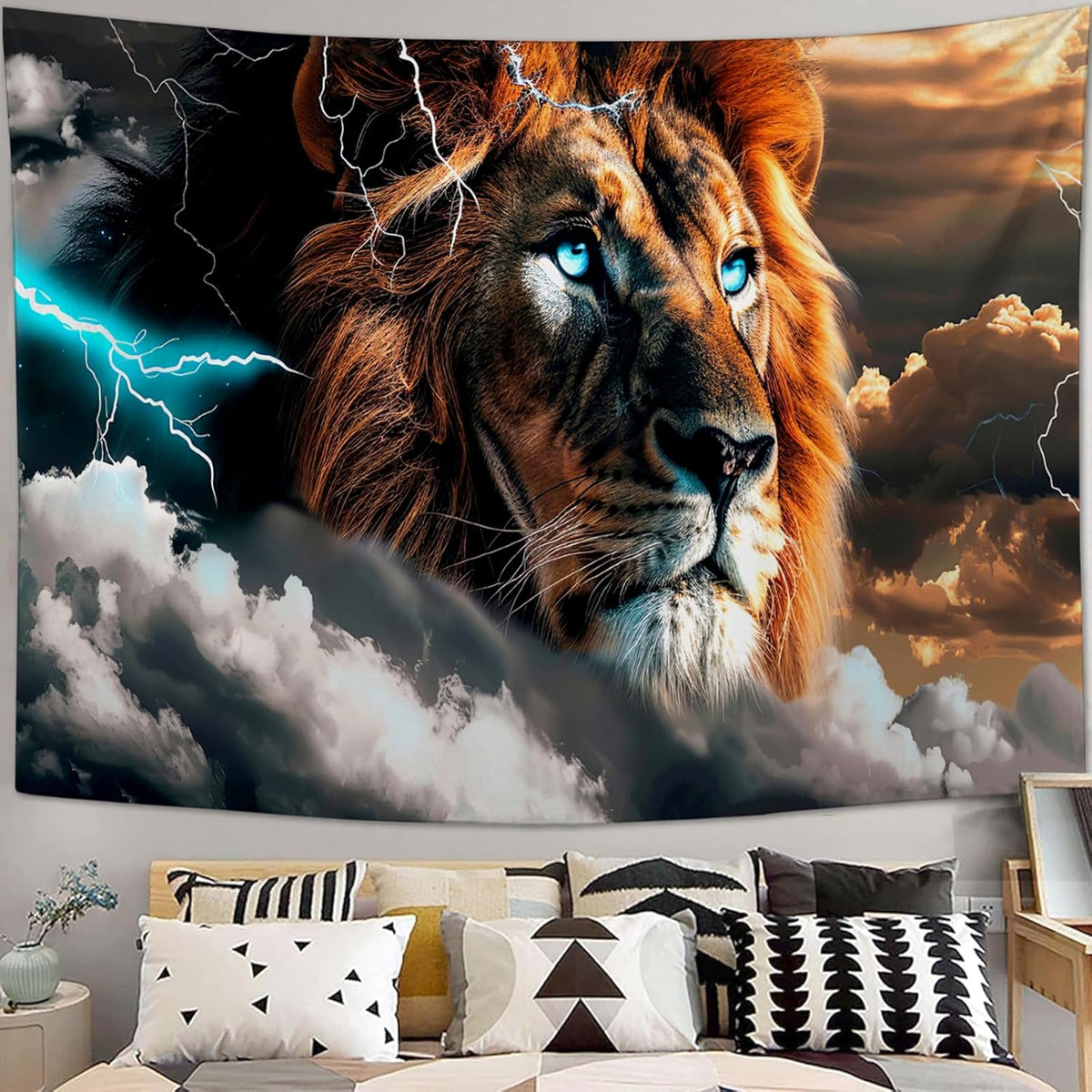 Lion Tapestry Lion Tapestries Christian Fabric Wall Hanging Aesthetic Space Indoor Outdoor Wall Art Tablecloth Bedspread for Bedroom Dormitory Living Room Home Decor 40"x60"