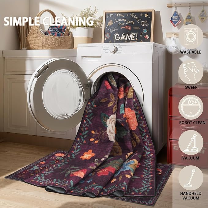 Area Rug 10x14 for Living Room, Machine Washable Floral Rug | Non Slip - Image 5