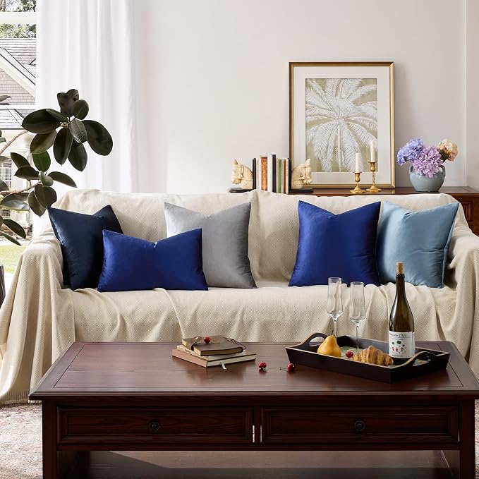 GIGIZAZA Royal Blue Velvet Throw Pillow Covers 22x22 Pack of 2 | Decorative - Image 7