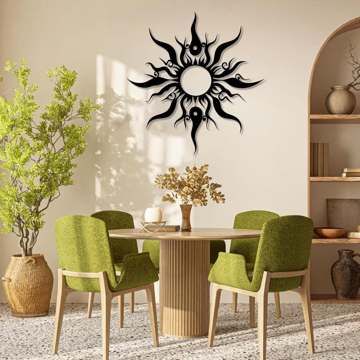 Hotuijxca Metal Wacky Sun Wall Art, Wacky Sun Metal Decor for Livingroom, Bedroom (Black, 19"x18"/47x45cm, metal wall art)