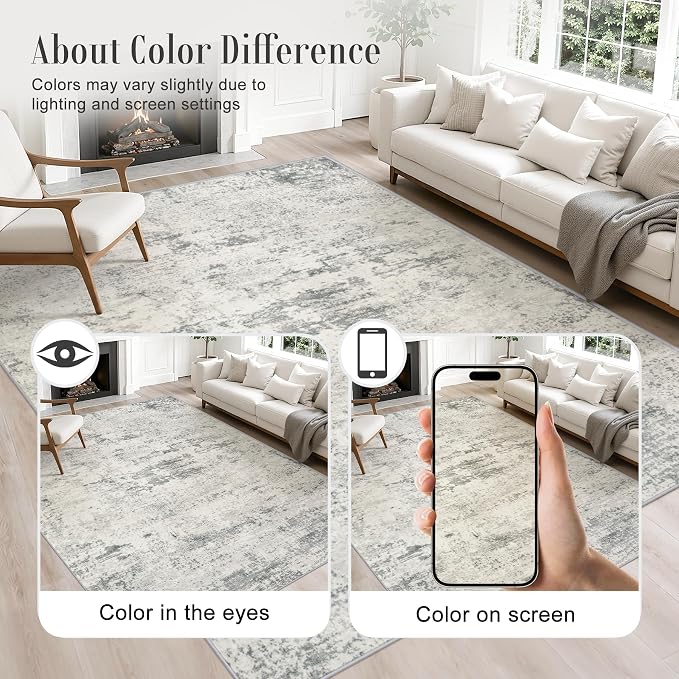 5x7 Area Rug Living Room: Modern Washable Indoor Soft Carpet Gray | - Image 4