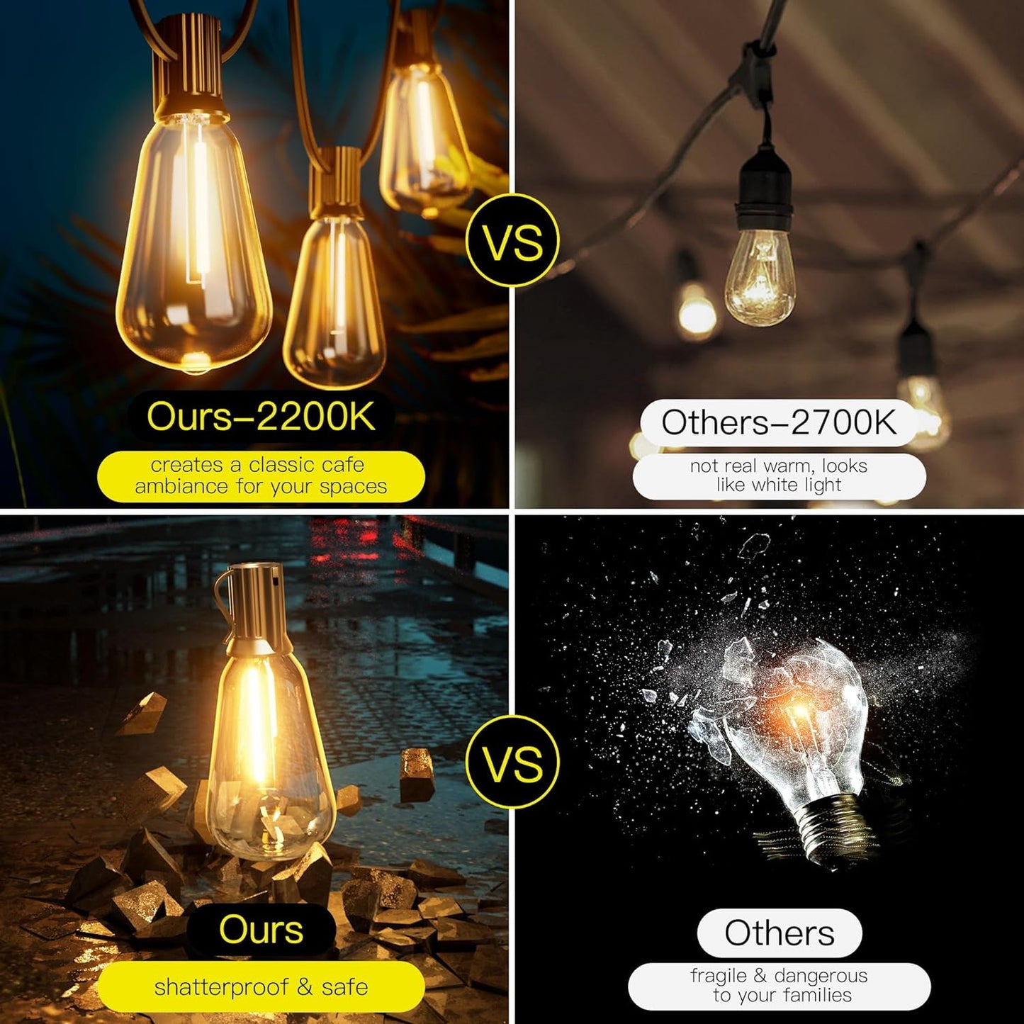 OHLUX Exterior Hanging Lights,180FT Connectable Outside Patio Lights with 94 Shatterproof ST38 LED Vintage Bulbs,2200K Connectable & Waterproof for Deck Porch Bistro Gazebos Balcony Pool(120FT+60FT)