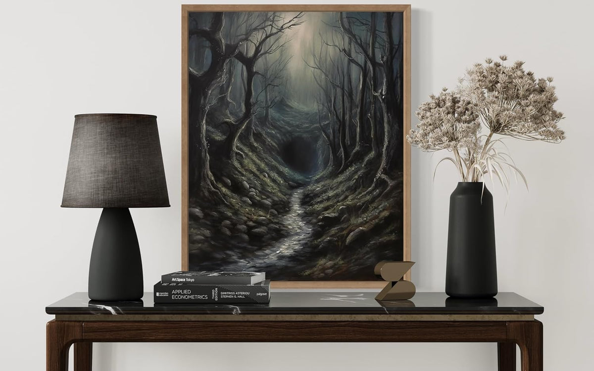Dark Tunnel Poster Art Print, Halloween Scary Vintage Wall Art Academia Spooky Painting Decoration for Horror Prints, Gothic Posters Bedroom Decor 89 (Dark Tunnel, 16 x 20 inches, Wood Frame)