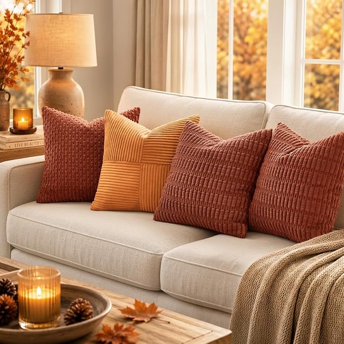 MIULEE Fall Lumbar Corduroy Decorative Throw Pillow Covers 12x20 Dark Rust | - Image 4