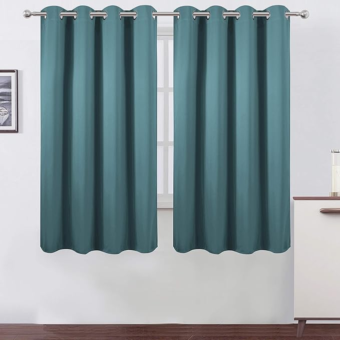Sea Teal Blackout Curtains 66 x 63 Inch Length/Set of 2 Curtain Panels/Thermal by Lemomo