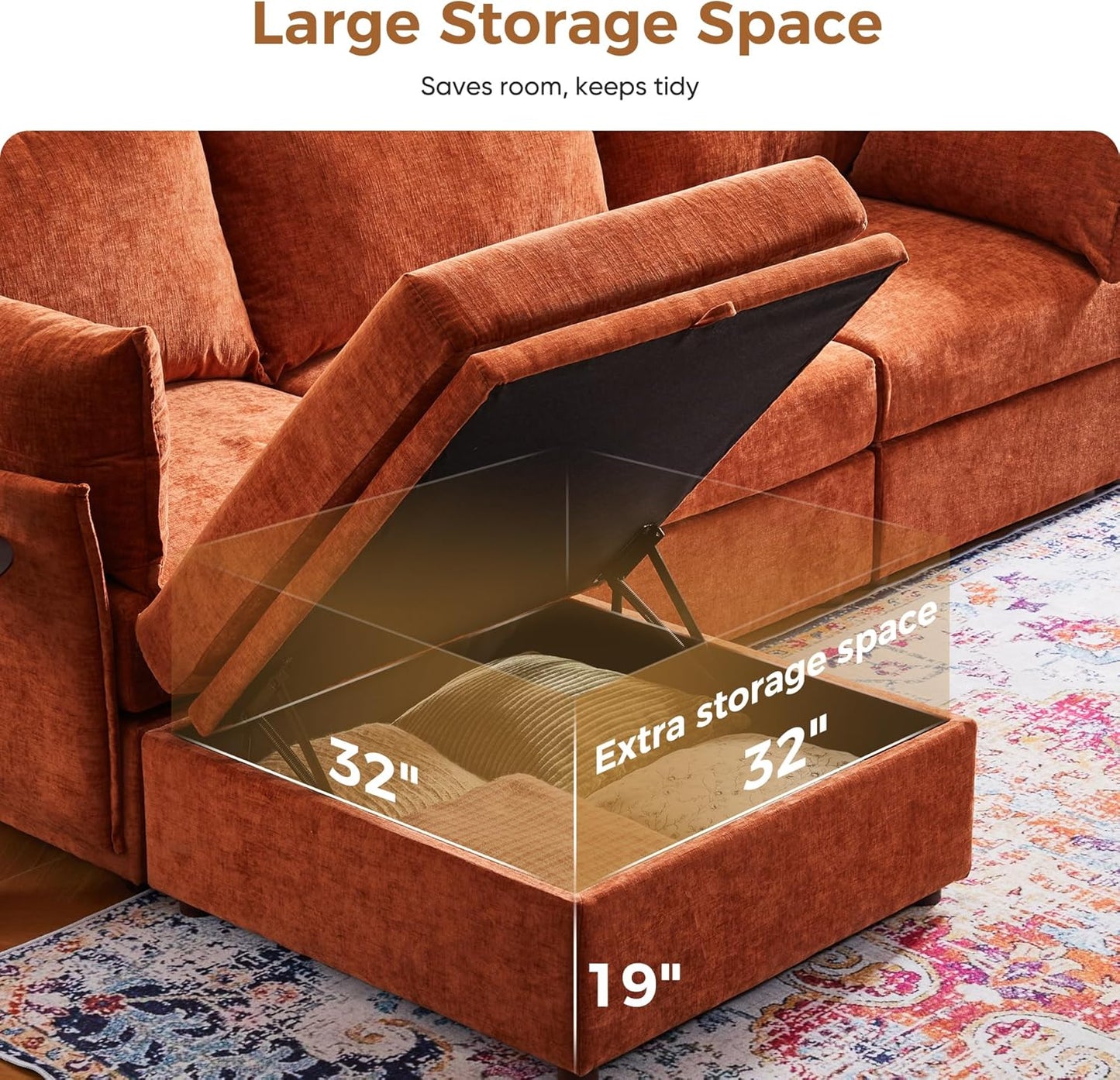 136.4" Oversized Modular Sectional Sofa, L Shaped Convertible Couch with Movable Ottoman, Large 7 Seat Corner Couches for Living Room Deep Seat Terracotta Chenille