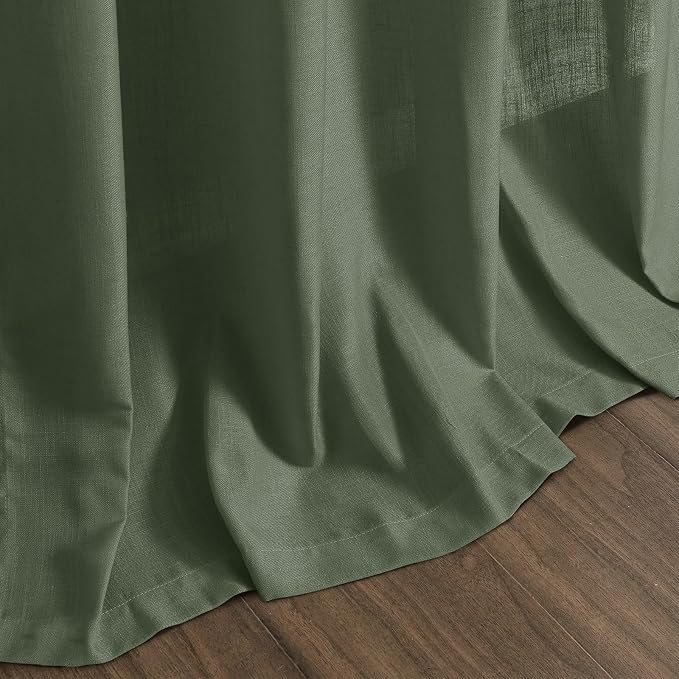 Forest Green Linen Curtains for Living Room 90 Inches Long Light Filtering Semi - Image 8