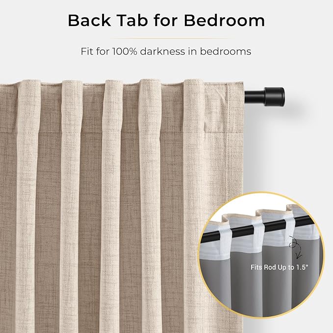 INOVADAY Linen Textured 100% Blackout Sliding Door Curtains 102x108 Oatmeal | 1 - Image 4