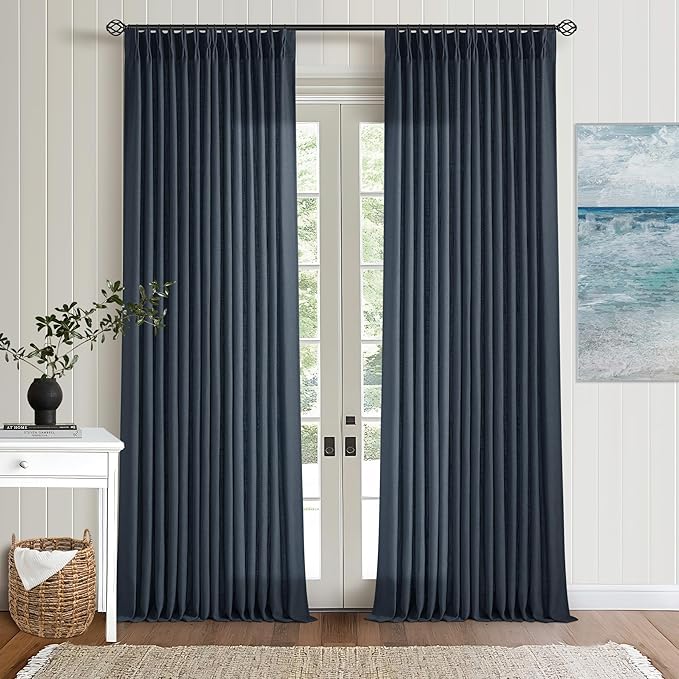Navy Indigo Linen Pinch Pleated Curtains 102 Inches Long 2 Panels | Pinch by Twodrapes