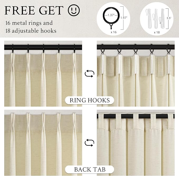 Topfinel 108 Inch Pinch Pleated Curtains 2 Panels, Cream Semi Sheer Curtains - Image 6