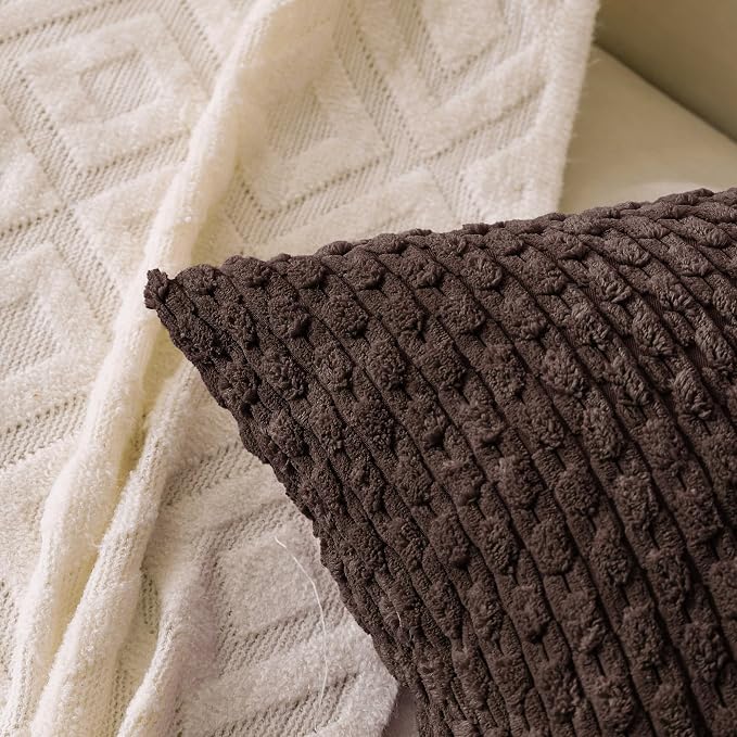 Set of 4 Dark Brown Decorative Throw Pillow Covers 18x18 Inch Corduroy Pillow - Image 2