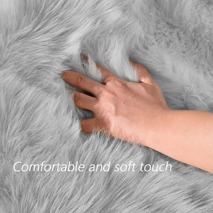 Latepis Grey Faux Fur 8'10"x11'10" Area Rug, Soft Plush Faux Fur Sheepskin Rugs - Image 4