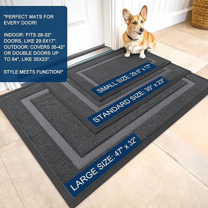OLANLY Front Door Mat Outside 59x34, All-Season Heavy-Duty Rubber Doormat | Grey - Image 2
