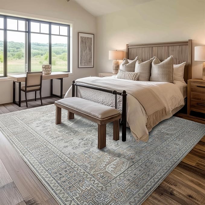 8x10 Washable Area Rugs for Living Room, Dining Room- Retro Taupe | Ultra Soft - Image 7