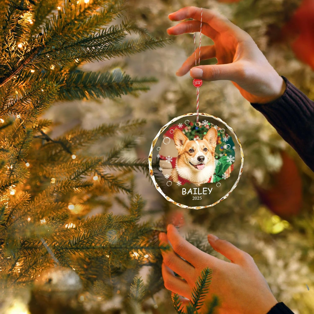 Bemaystar Personalized Dog Cat Ornaments with Photo Text - Dog Ornaments for Christmas Tree, Custom Pet Ornament, Puppy 1st Xmas Gifts, Personalized Gifts for Christmas for Pet Lovers