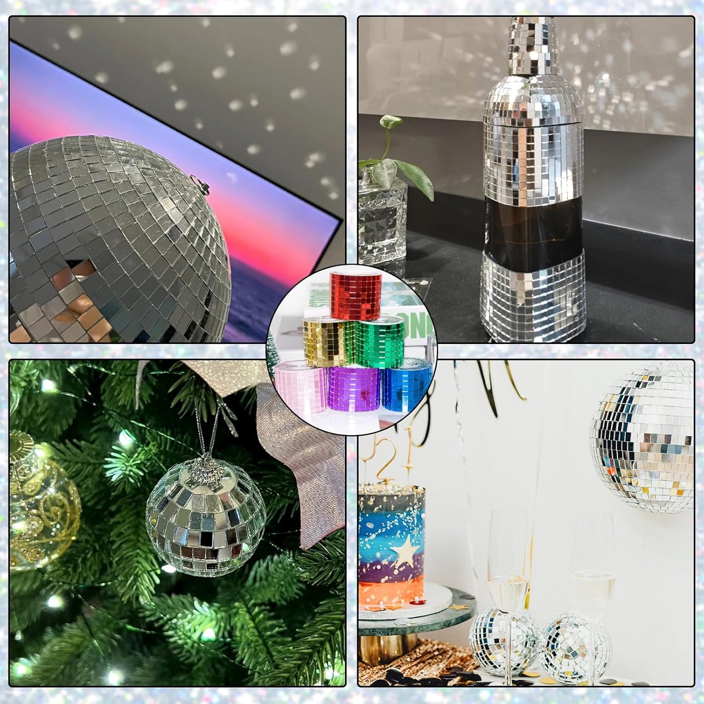 Red Self-Adhesive Glass Mirror Mosaic Tiles, 5 x 5 mm Square, 3200 Pieces, Disco Ball Tiles for DIY Craft, Interior, Art Collage, Card Making, Cups