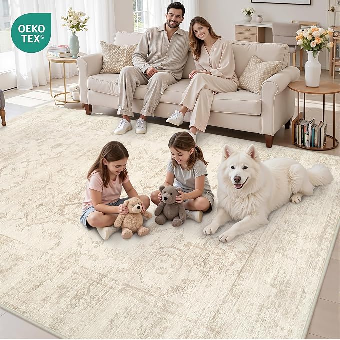 3x5 Area Rugs Living Room: Bedroom Washable Carpet Beige/Brown | Large Vintage - Image 8