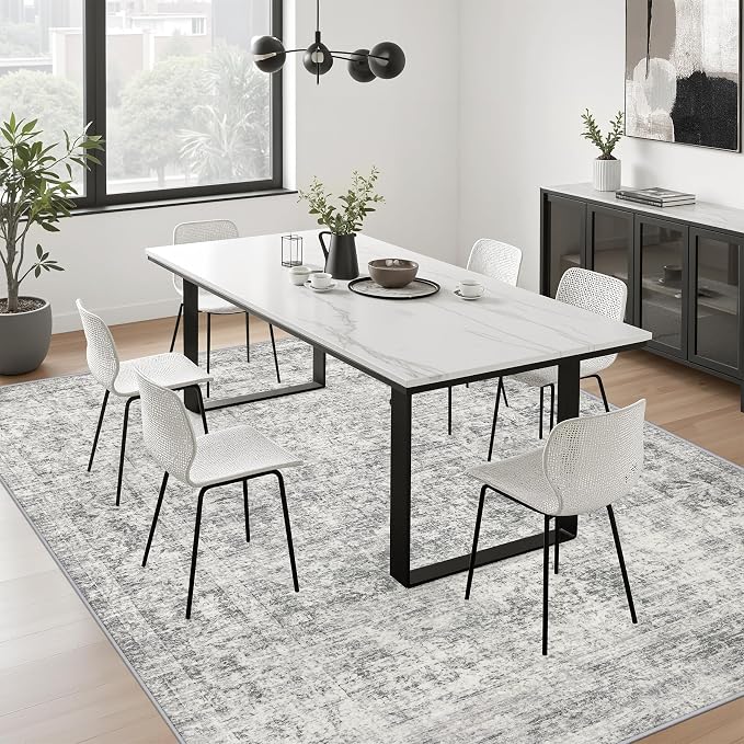 Area Rug Living Room: 4x6 Modern Washable Soft Carpet Black Grey | - Image 5