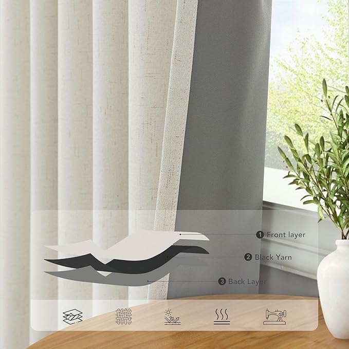 100% Blackout Thermal Curtains 98 Length 2 Panels Set - Image 5