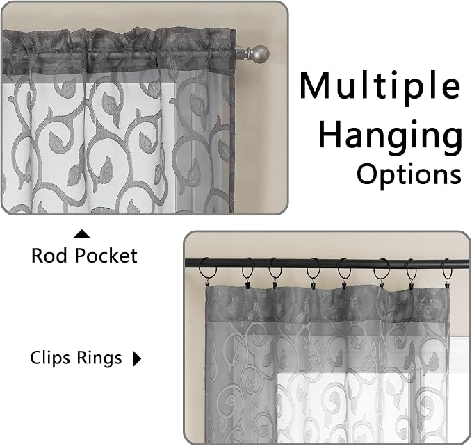 Furman Sheer Curtains Tiers 36 inch Length, Lightweight Soft Airy Solid Grey - Image 4