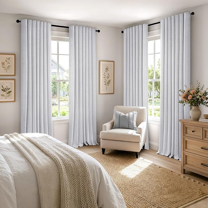 MIULEE 100% Blackout Linen Curtains 42 x 108 Inch Grayish White 2 Panel | - Image 8