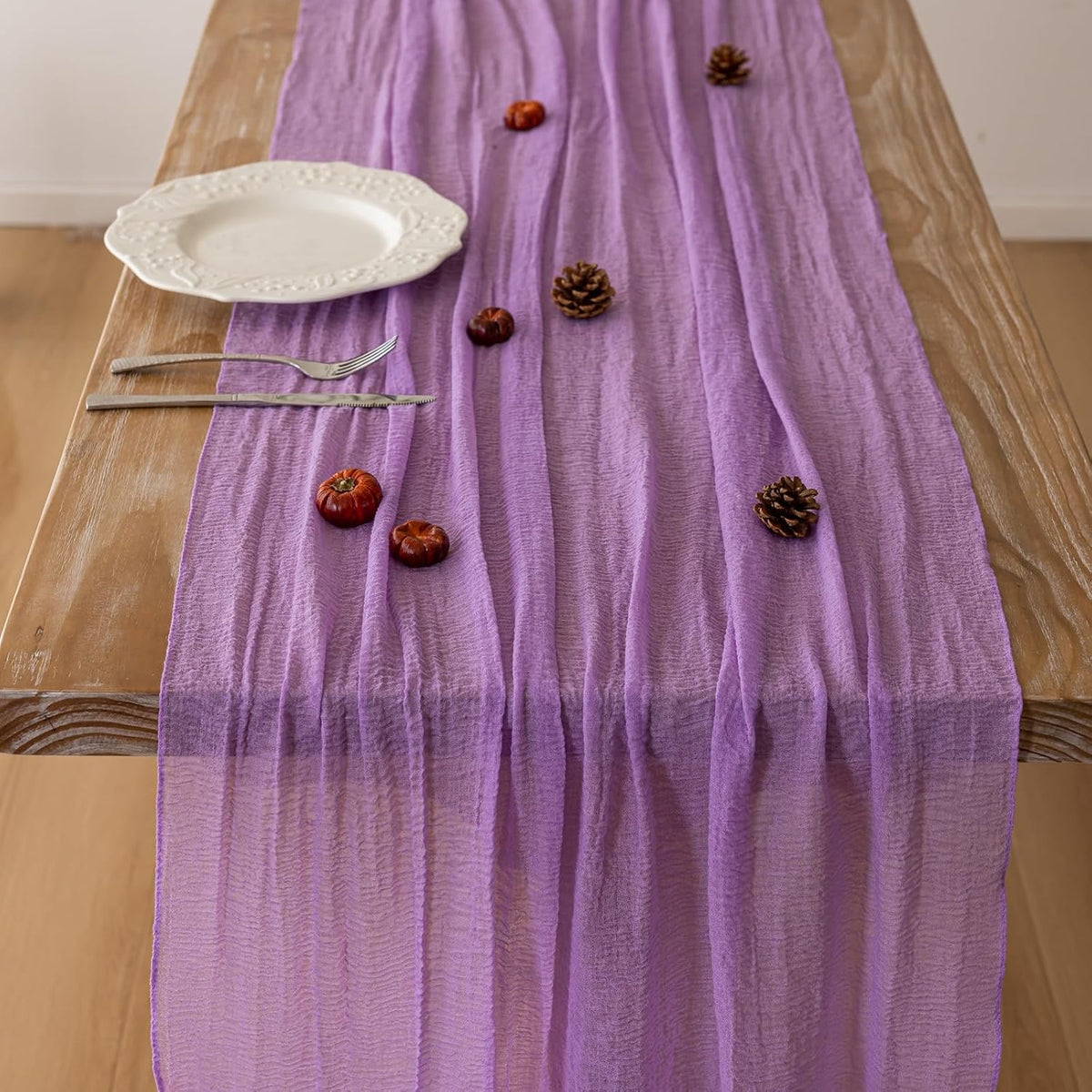 Table Runner Lavender Gauze Rustic Boho Lilac Cheesecloth Grape Table Runner 120 Inch 10 FT for Wedding Baby Bridal Shower Birthday Bridgerton Party Long Sheer Home Decorations
