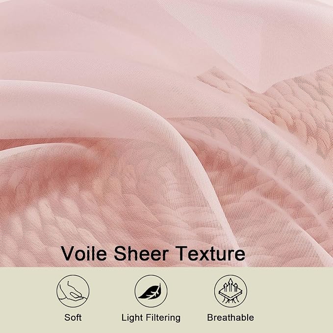 Sheer Blush Curtains for Bedroom Living Room 63 Inch Length 2 Panels, Airy Soft - Image 3