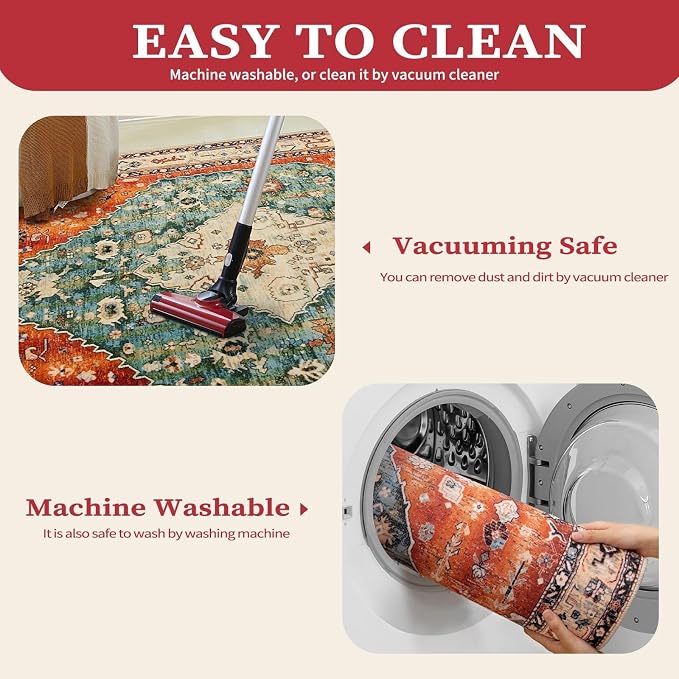 SERISSA 5ft Washable Non Slip Round Boho Area Rug - Image 3