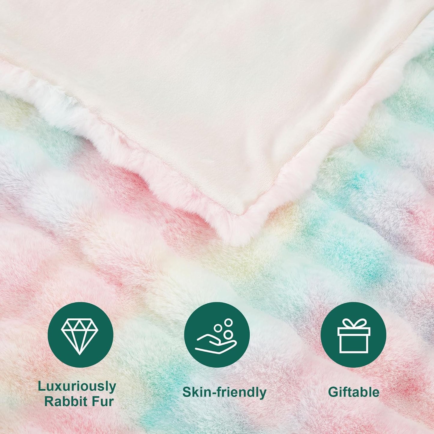DREAMNINE Large Colorful Soft Fluffy Bubble Faux Rabbit Fur Blanket Full Size 70" x 80", Luxury Double Sided Big Thick Fuzzy Bed Blankets, Cute Warm Cozy Plush Comfy Furry Blanket for Winter, Rainbow