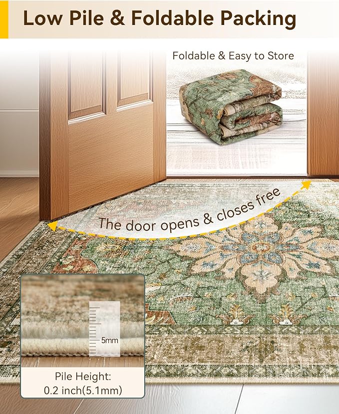 RELEANY Washable Area Rug, Runner 3'x10', Brick/Brown/Green | Non-Slip - Image 8