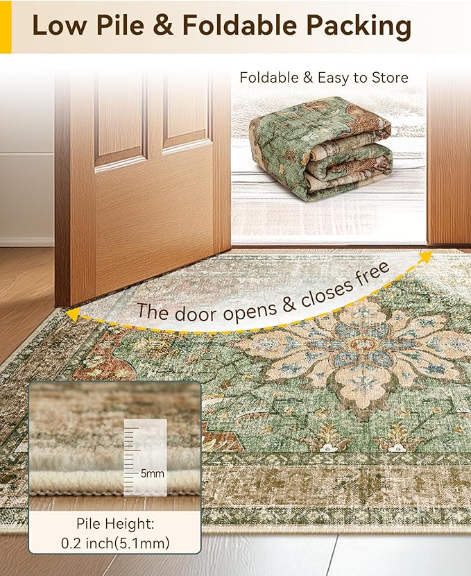 RELEANY Washable Area Rug, Runner 2'x9', Brick/Brown/Green | Non-Slip, Water - Image 3