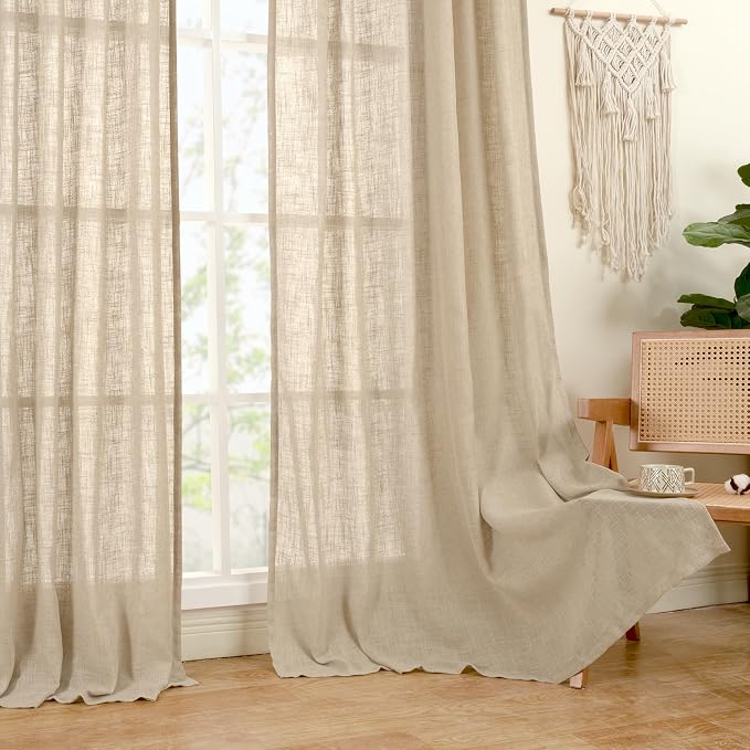 54 Inch Semi Sheer Linen Curtains 2 Panels Set, Light Filtering Bedroom Window - Image 9