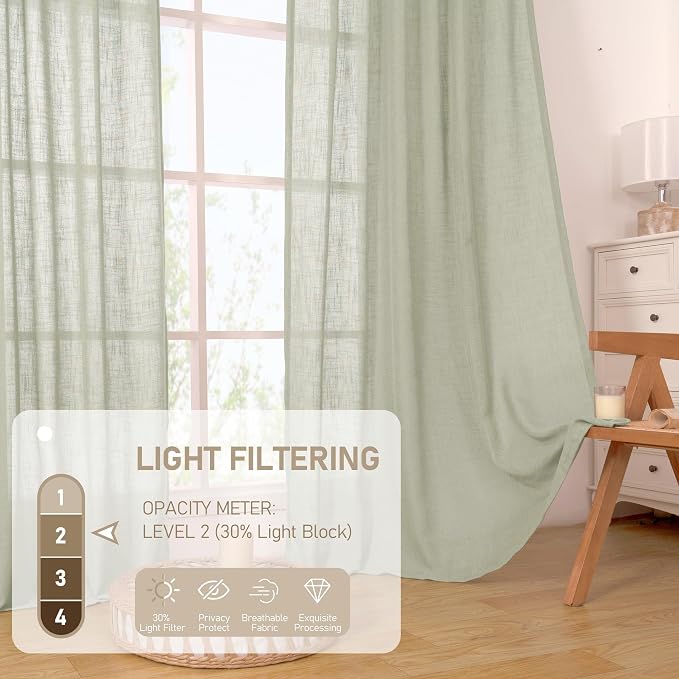 Linen Curtains 63 inch Length 2 Panels - Image 5