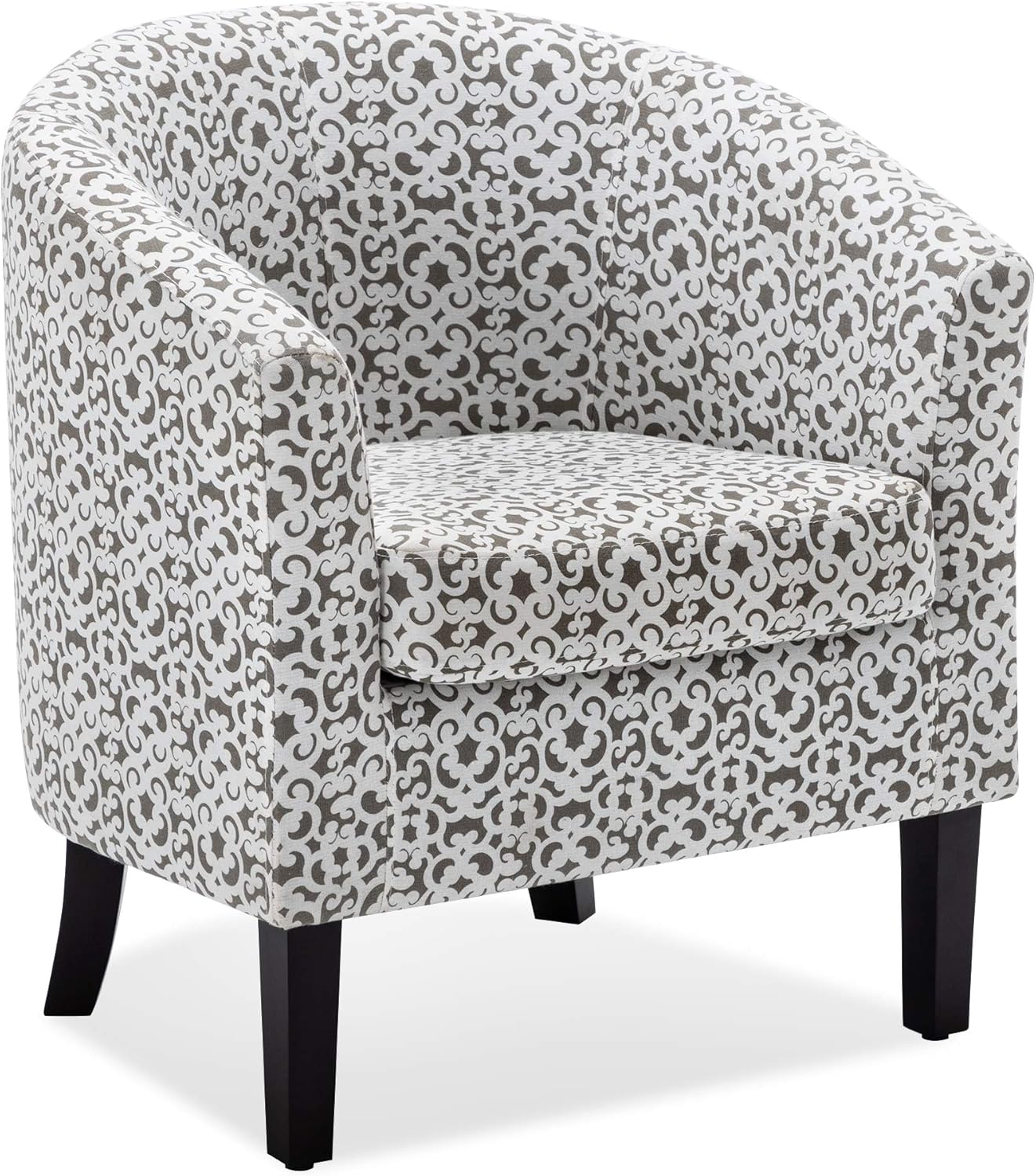BELLEZE Accent Barrel Chair, Linen Round Chair Club Tub Sofa Corner Chair with Flared Legs and Cozy Soft Padding for Living Room Bedroom Waiting Room - White & Brown