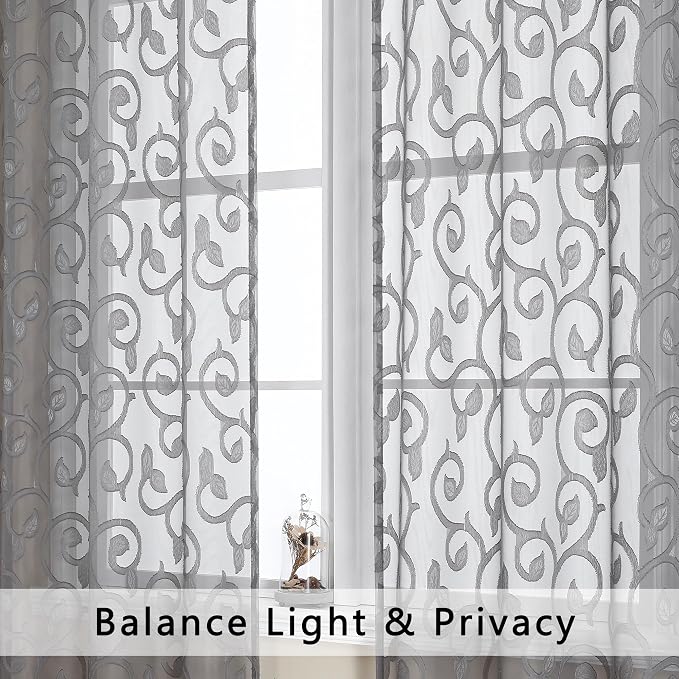Furman Sheer Curtains Tiers 36 inch Length, Lightweight Soft Airy Solid Grey - Image 3