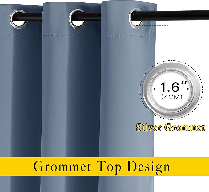 NICETOWN Stone Blue Curtains 84 inch Length 2 Panels, Grommet Thermal Insulated - Image 2