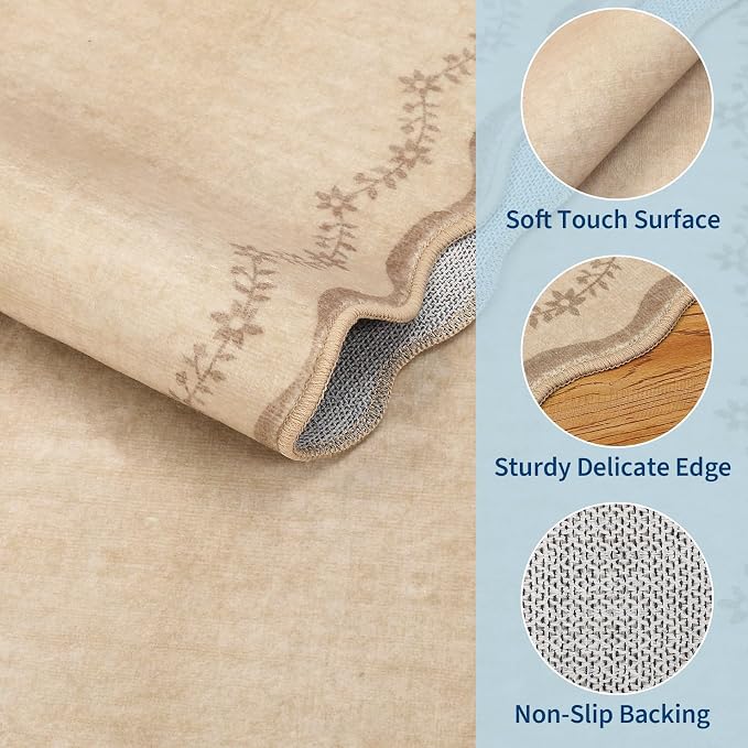 GarveeHome 3x5 Scalloped Washable Area Rug Non Slip Bedroom Entryway Rug | Soft - Image 4
