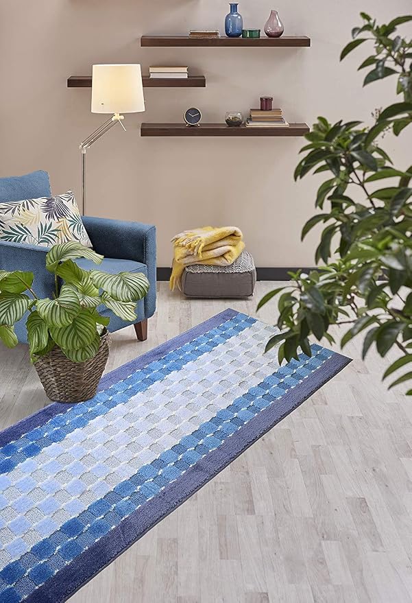 14 Ft Blue Hallway Runner Rug, Custom Size Non Slip Washable, Pet Friendly | - Image 4