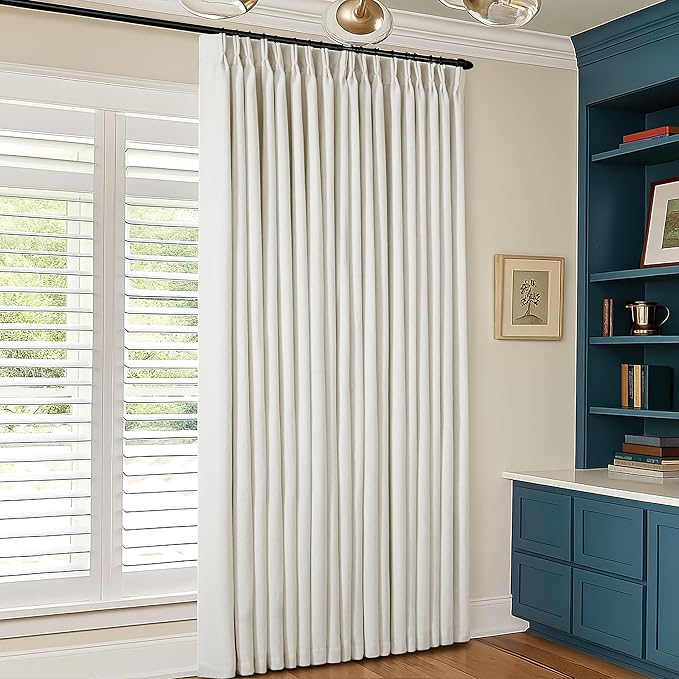 Extra Wide 92 Inch Pinch Pleat Linen 100% Blackout Curtains Natural 1 Panel | 2 - Image 7