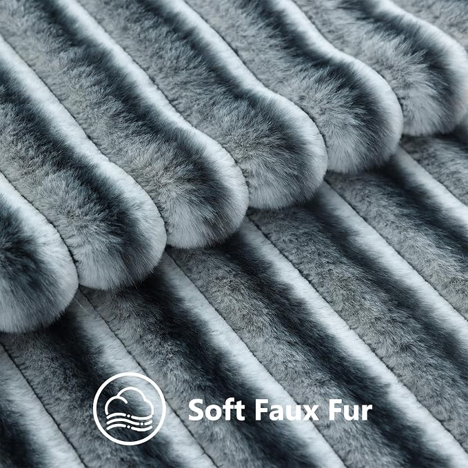 decorUhome Fall Faux Fur Throw Pillow Covers 24x24 Set of 2 Blue Grey | - Image 3