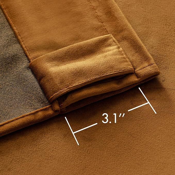 MIULEE Velvet Curtains 52x96 inches 2 Panels Gold Brown Blackout Curtains | - Image 3