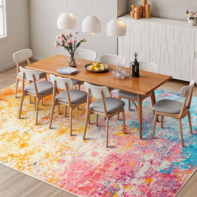 Rugflix 8x10 Area Rugs for Living Room, Washable Colorful Rainbow Large Rug | - Image 4