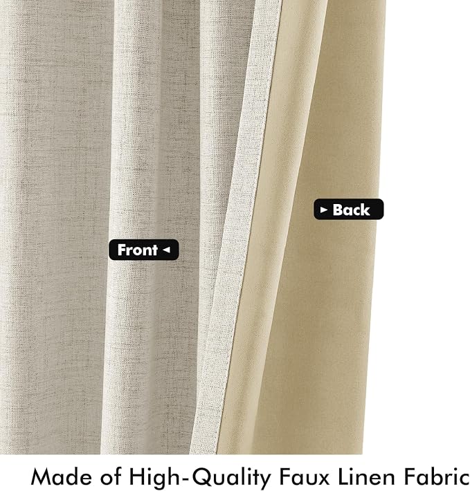 MIULEE 100% Blackout Linen Curtains 42 x 90 Inch Light Cream 2 Panels | Thermal - Image 6