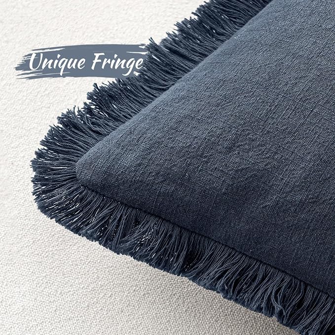 MIULEE Boho Linen Decorative Lumbar Throw Pillow Covers Indigo Blue 12x20 | Set - Image 3