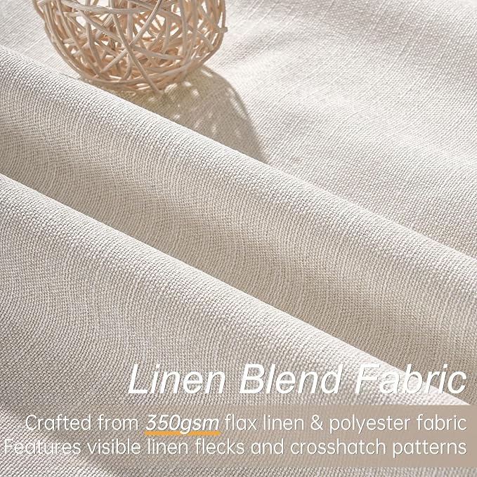 Topfinel 95 Inches Long Linen 100% Blackout Curtains 2 Panels Set Birch Ivory - Image 2