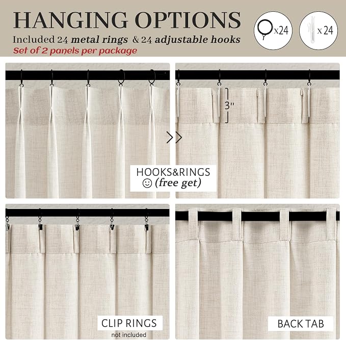 60 Inch Wide 96 Inches Long Natural Linen Light Beige Patio Curtains - Image 5