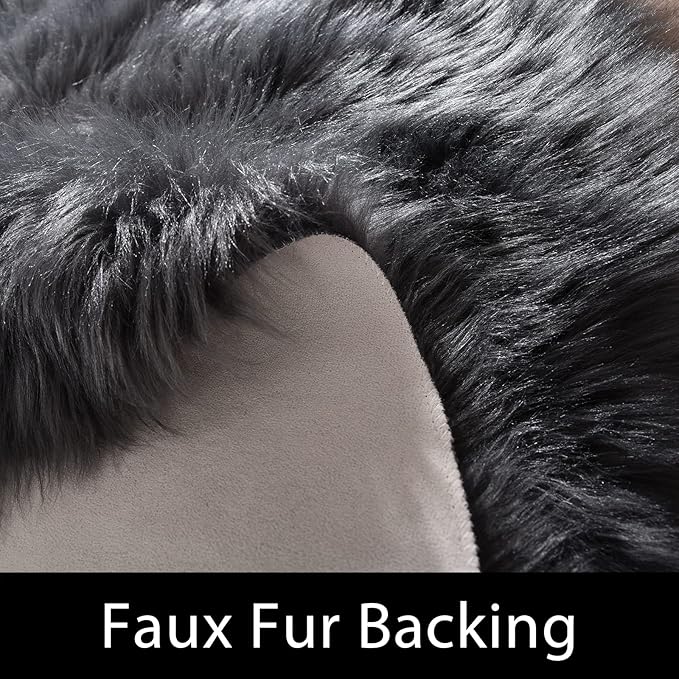 Latepis Dark Grey Round Rug 3ft Faux Fur Circle Rug Fluffy Furry Fuzzy Rug - Image 3